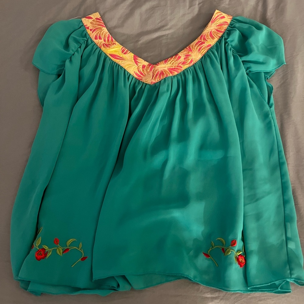 Green embroidered blouse
